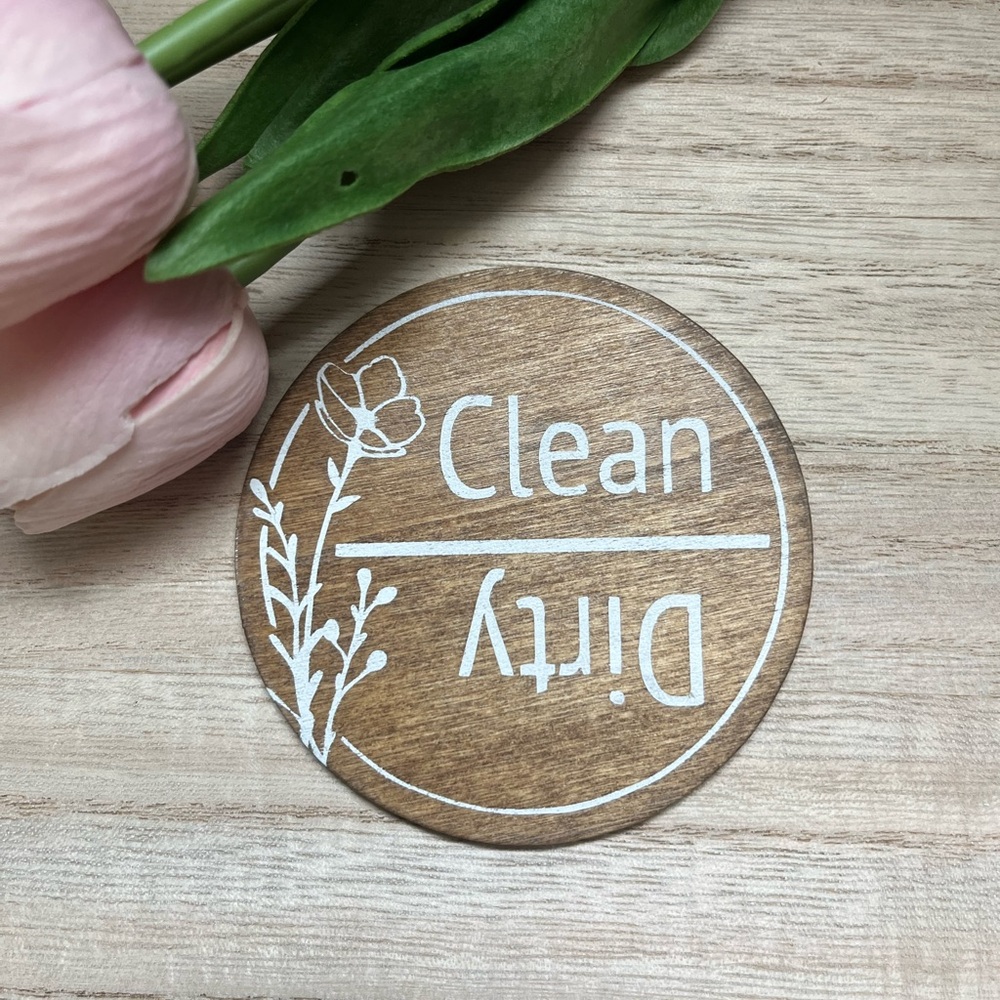 Handmade Wooden Clean Dirty Dishwasher Magnet